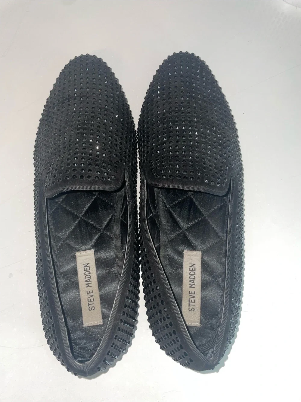 Steve Madden Men’s Black Studded Rhinestones Slip-On Loafers
